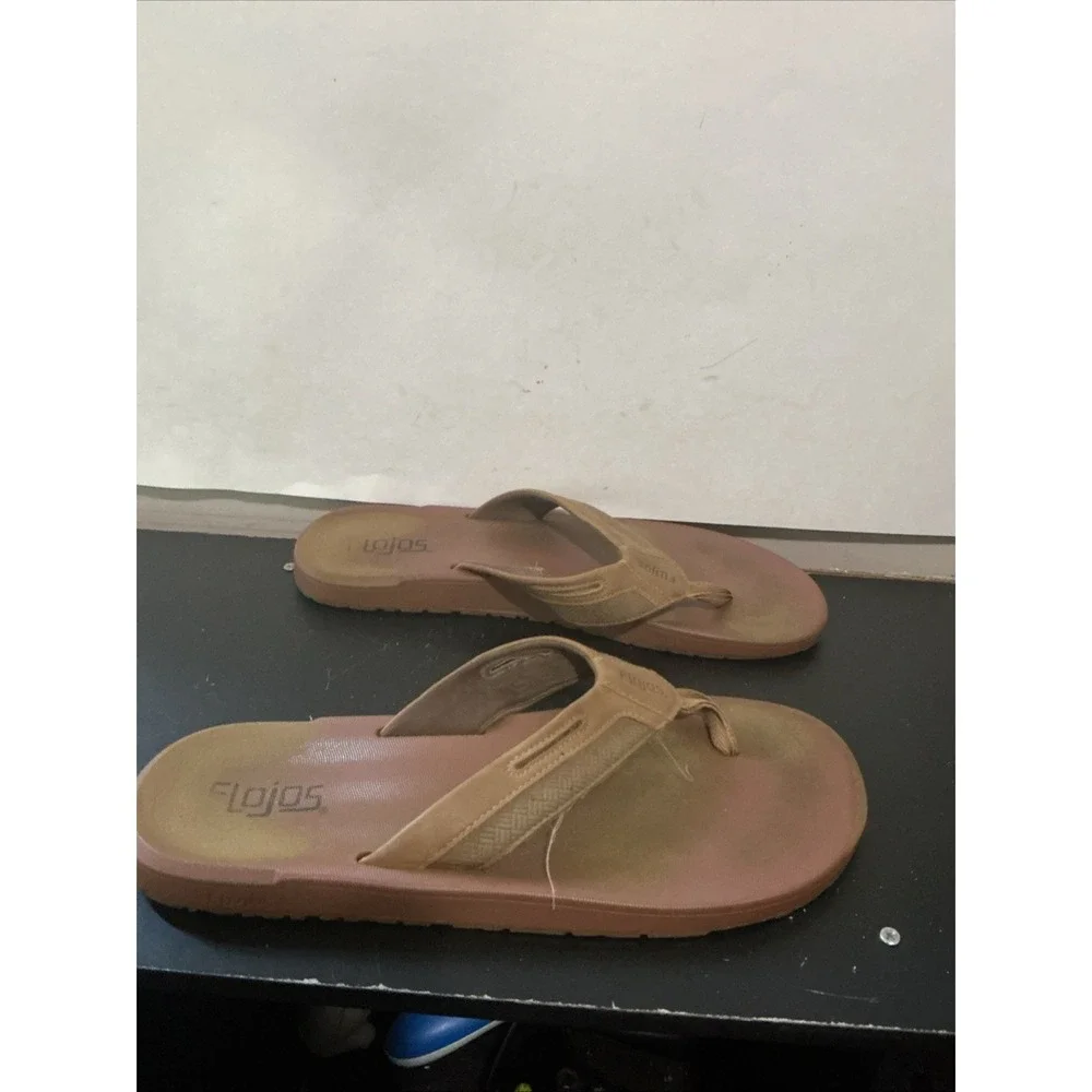 Flojos Ryan Mens Two Tone Tan Flip Flop Sandals Brown Synthetic Straps Size 12